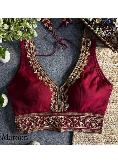 Tew Heavy Pure Soft Roman Silk Sequence Work Fancy Blouse